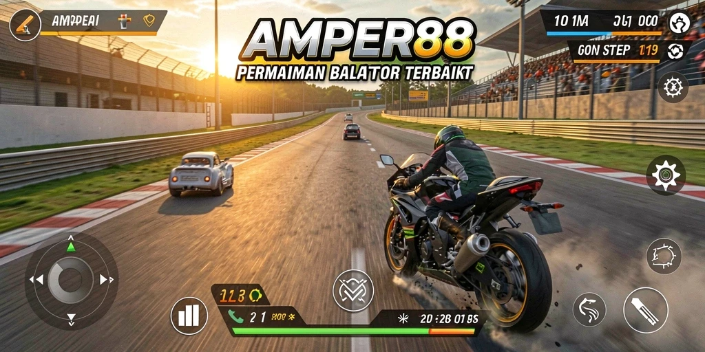 Tampilan gameplay balap motor yang mendebarkan dalam AMPER88.