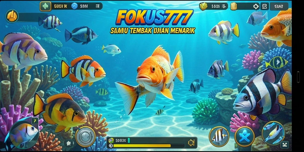 Tampilan gameplay seru dalam FOKUS777 saat menembak ikan.