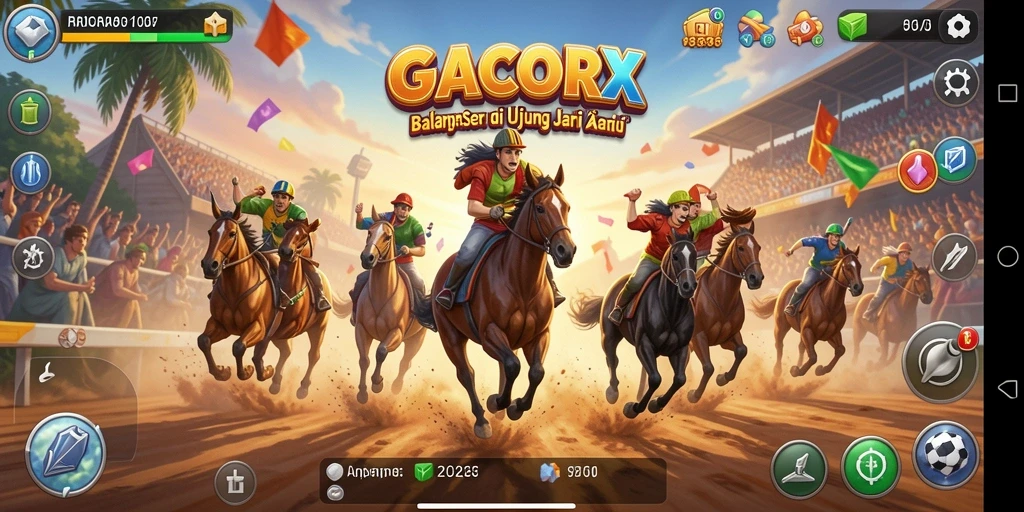 Tampilan gameplay menegangkan di GACORX saat balapan berlangsung.