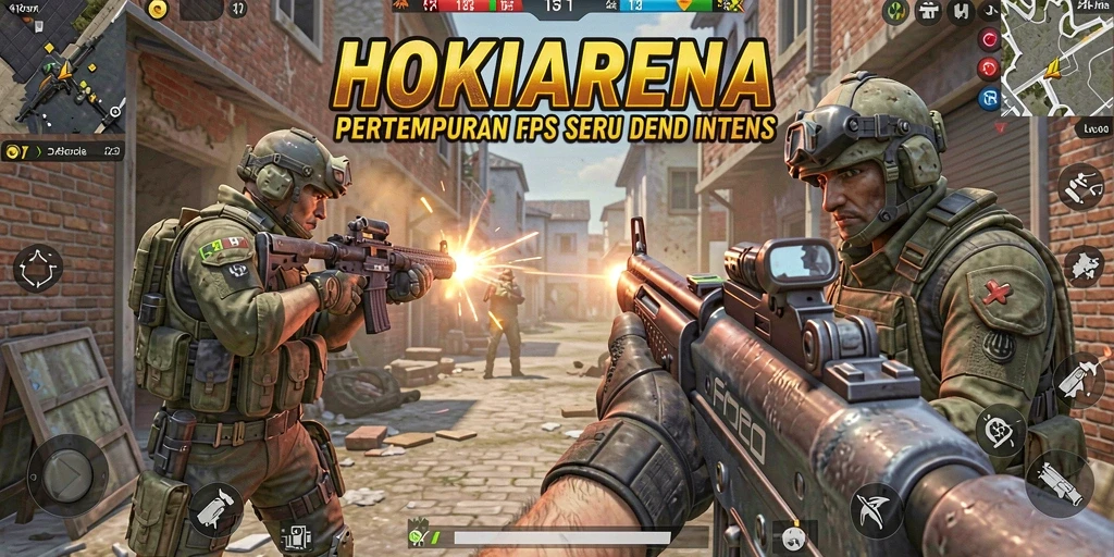 Tampilan menegangkan dari aksi gameplay di HOKIARENA dengan tembakan yang intens.