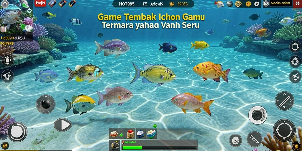 Screenshot gameplay HOT985 menampilkan aksi menembak ikan yang seru.