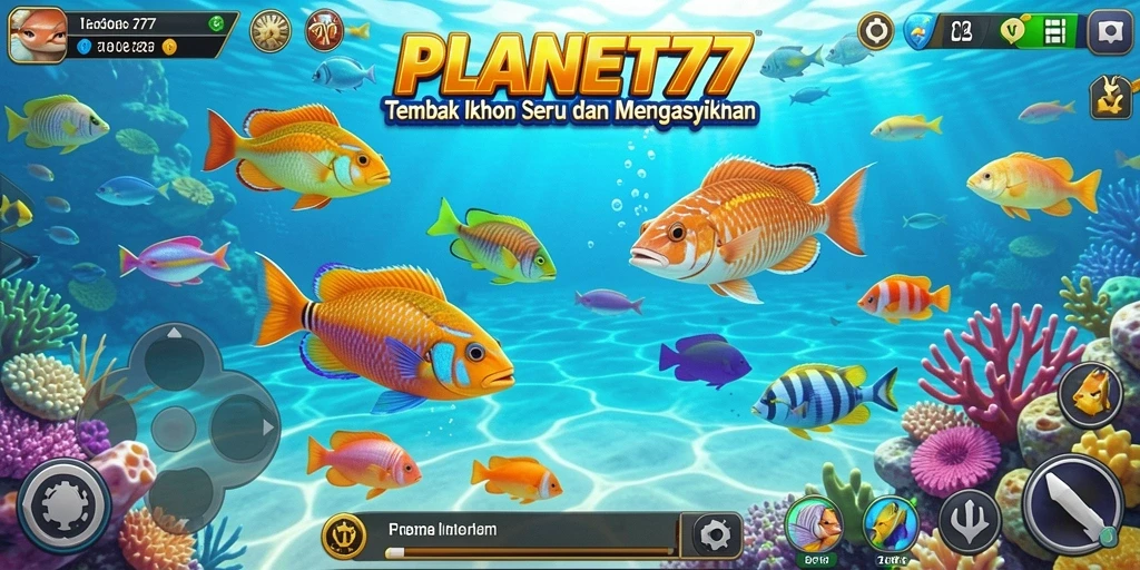Menampilkan aksi menembak ikan yang seru di lautan.