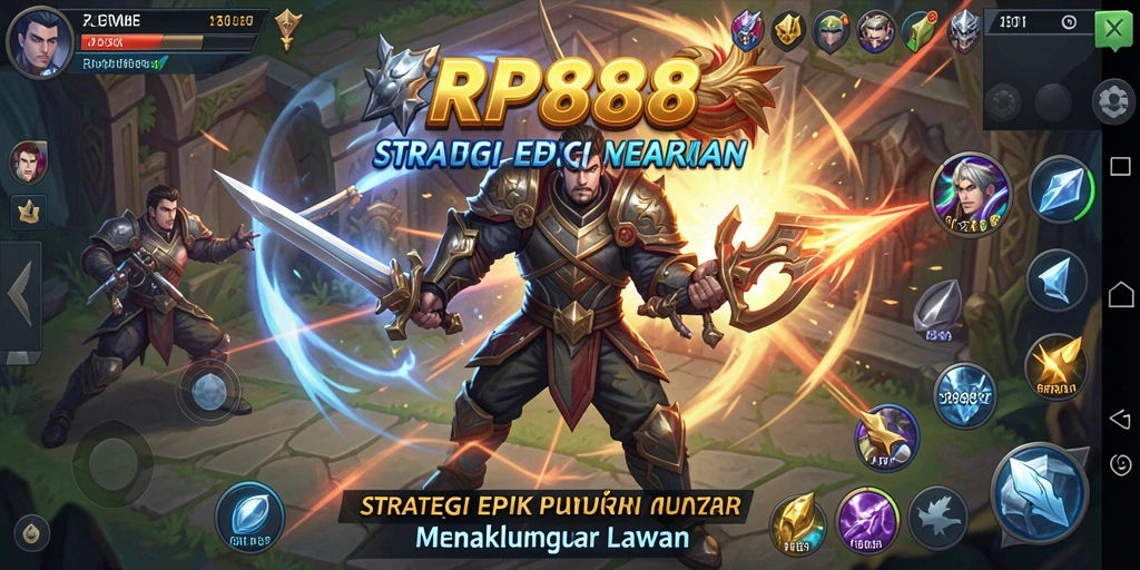 Screenshot utama RP888 menampilkan strategi pertempuran seru.