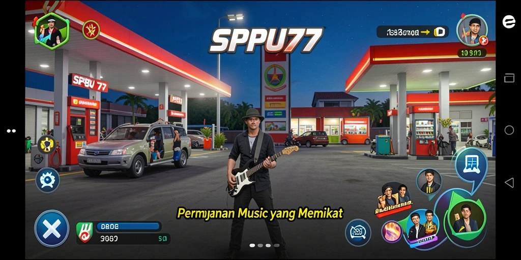 Tampilan gameplay SPBU77 yang menghadirkan pengalaman musik interaktif.