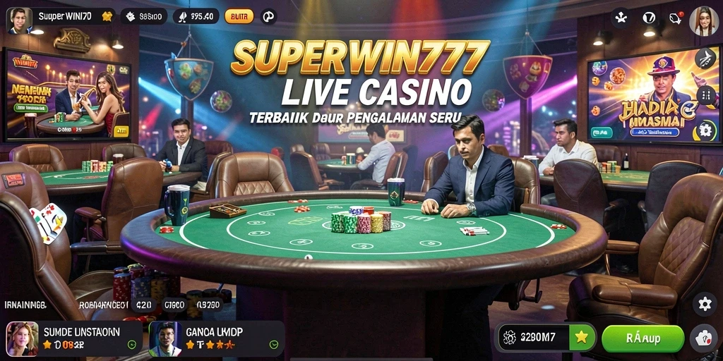 Screenshot gameplay SUPERWIN777 dengan dealer langsung yang berinteraksi.