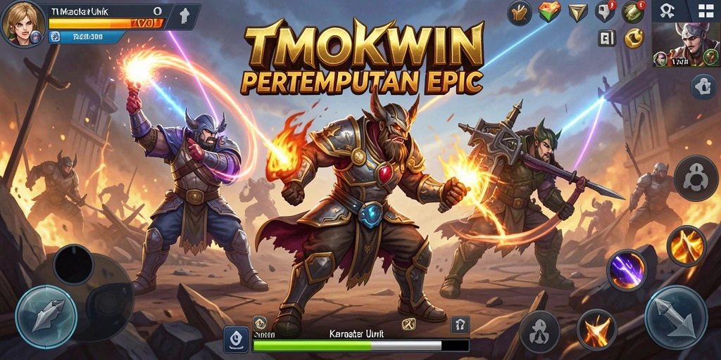 Tangkapan layar gameplay TMOKWIN yang menunjukkan pertarungan seru antar karakter.